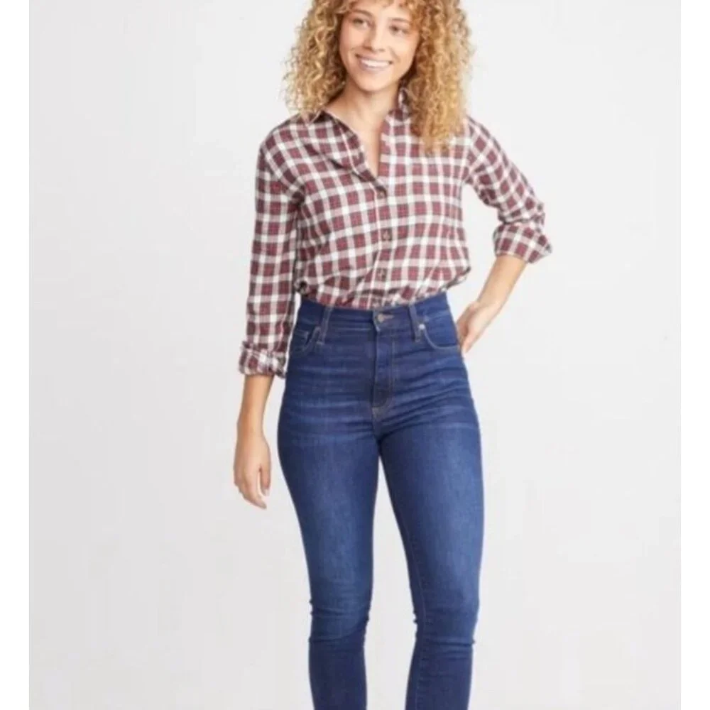 Marine Layer Kendall womens shirt red plaid button down sz medium Collared - Picture 2 of 12